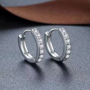 100% 925 Sterling Silver Hoop Earrings Crystal Minimalist Hoop